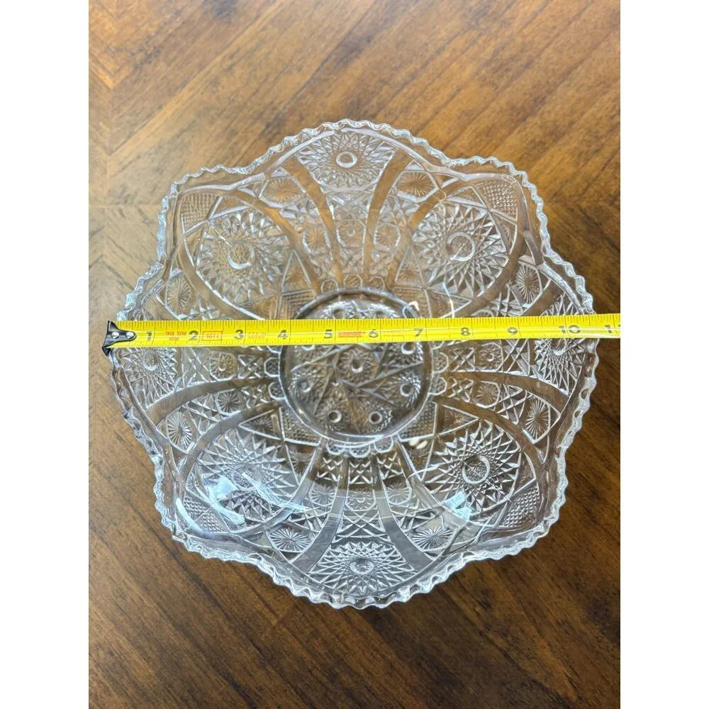 Vintage Imperial Glass Daisy & Button Round Bowl Sawtooth Edge Serving Piece